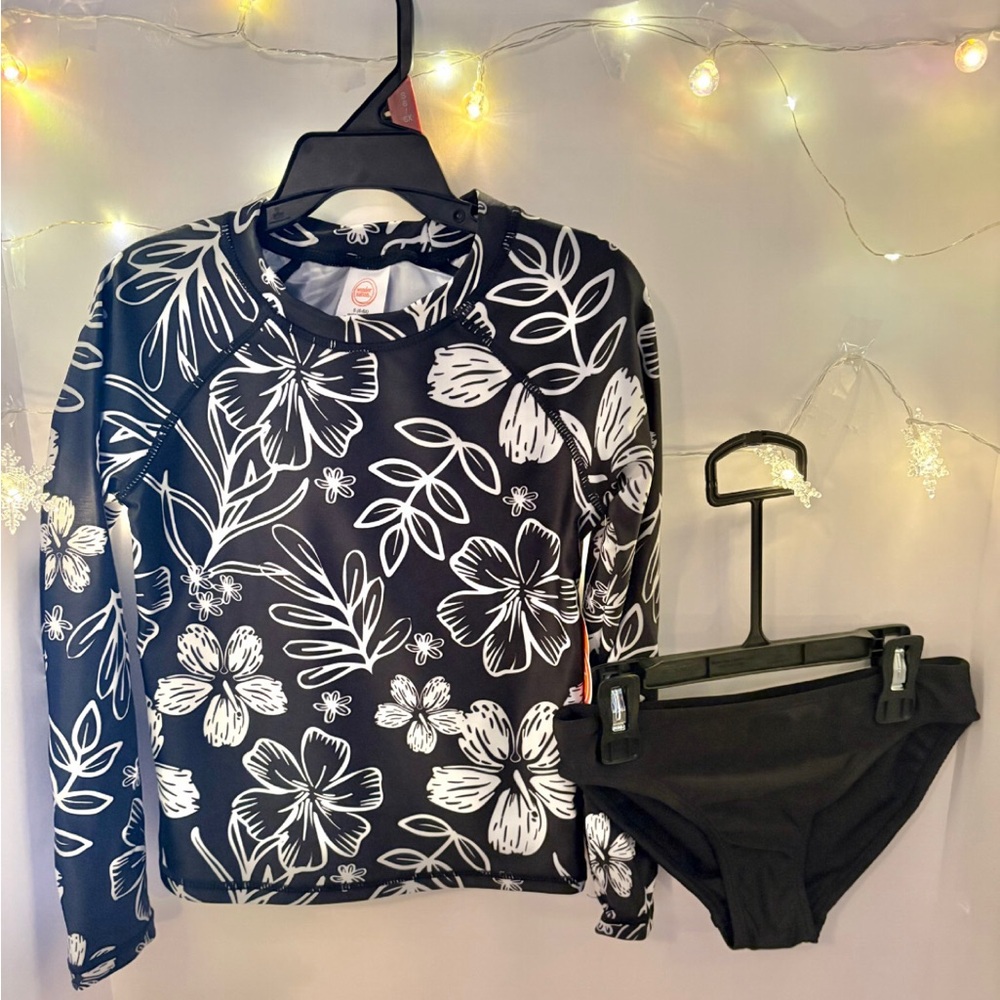 Floral Black and White Swim Set Girls size 6